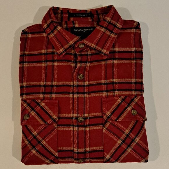 Banana Republic Men's Small Standard Fit Plaid 100% Cotton Flannel Shirt/Jacket - Picture 6 of 11